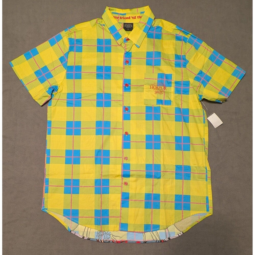 Universal Studios HHN 2023 Chucky Wanna Play Plaid Button Up Camp Shirt XL NWT